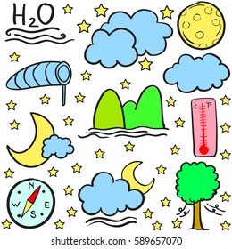 Illustration of weather cloud moon star doodles