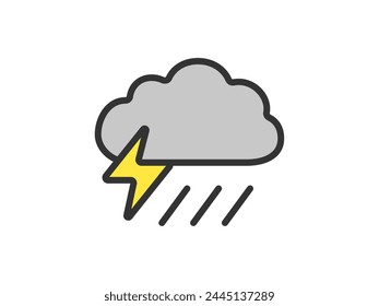 Illustration of a weather forecast thunderstorm icon (line drawing color).