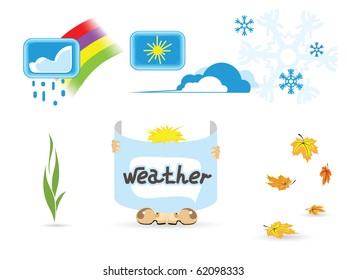 Illustration of weather icons against the white background