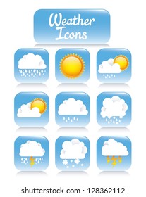 Illustration of weather icons on square buttons. vector illustration