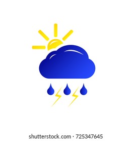 illustration of the weather, sun, cloud, lightning, rain.