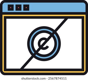 Illustration of a web browser window with a copyright symbol crossed out, representing open access, public domain, and free content