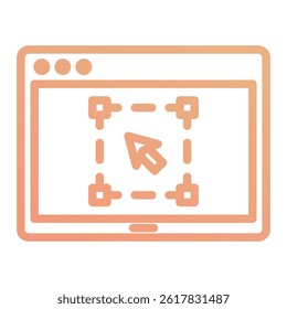 An illustration of a web design interface icon. A computer screen, and cursor with an arrow icon