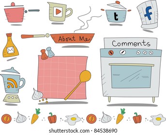 Illustration of Web Icons with a Cooking Theme