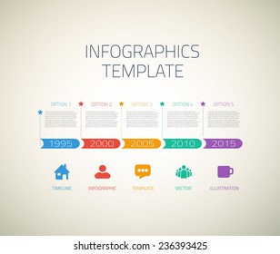 Illustration of Web Infographic Timeline Arrows Template Layout With Vector Icons, could be used for website, UI, phone, tablet pc
