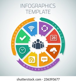 Illustration of Web Infographic Timeline Pie Template Layout With Vector Icons, could be used for website, UI, phone, tablet pc