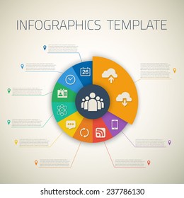 Illustration of Web Infographic Timeline Pie Template Layout With Vector Icons, could be used for website, UI, phone, tablet pc