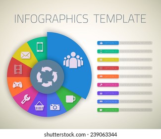 Illustration of Web Infographic Timeline Pie Template Layout With Vector Icons, could be used for website, UI, phone, tablet pc
