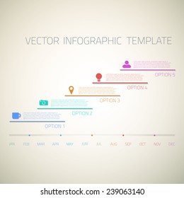Illustration of Web Infographic Timeline Template Layout With Vector Icons, could be used for website, UI, phone, tablet pc