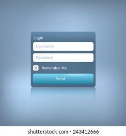 Illustration of a web login panel with button isolated on a blue background. Member login template.
