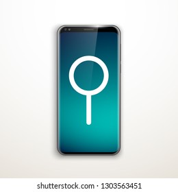 illustration web search by hashtag on mobile phone isolated on white background. Banner with smartphone search engine browser by hashtag