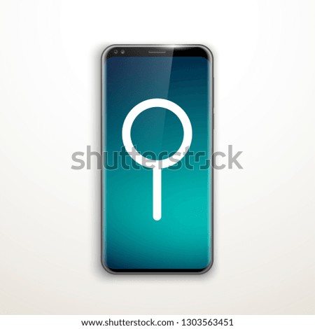 illustration web search by hashtag on mobile phone isolated on white background. Banner with smartphone search engine browser by hashtag