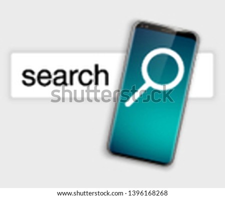 illustration web search by hashtag on mobile phone isolated on white background. Banner with smartphone search engine browser by hashtag