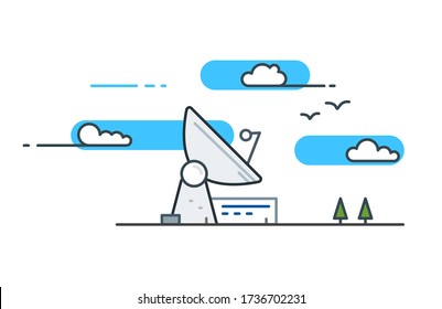 Illustration für Website, Anwendung. Satellitenantenne. Mitteilung Internet.