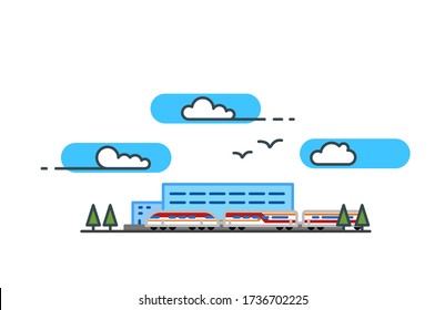 illustration for web site, application. A train. Railway station.