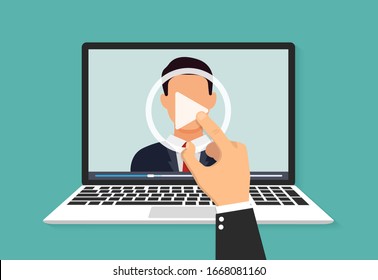 Illustration of webinar, online conference and training. Flat. Vector illustration