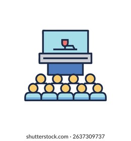 Illustration of webinar presentation screen with audience attendance icon