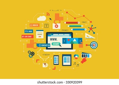 Illustration of website design flat design concept with icons elements