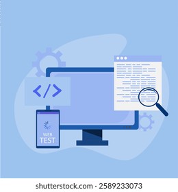 Illustration Website development, website coding, website designing, businessman managing a website. web creation concept.