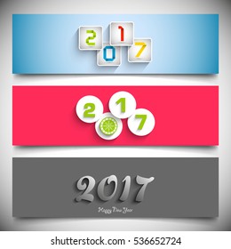 Illustration of website header or banner of Happy new year 2017.
