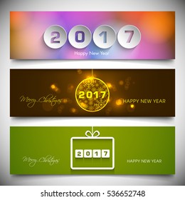 Illustration of website header or banner of Happy new year 2017.