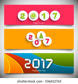 Illustration of website header or banner of Happy new year 2017.