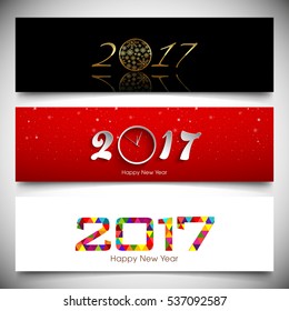 Illustration of website header or banner of Happy new year 2017.