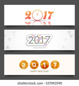 Illustration of website header or banner of Happy new year 2017.