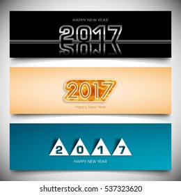 Illustration of website header or banner of Happy new year 2017.