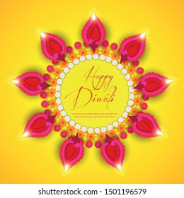 Illustration of website header, illustration of burning diya for Diwali festival, beautiful header background with lots of lights for celebration of Diwali Indian festival.