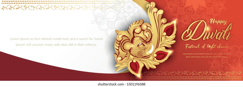 Illustration of website header, illustration of burning diya for Diwali festival, beautiful header background with lots of lights for celebration of Diwali Indian festival.
