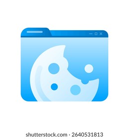 Illustration of a website layout with cookie icon silhouette, representing cookie consent notice, data privacy, and user tracking on modern websites. Perfect for digital user experience