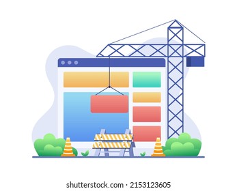 Illustration website under maintenance Website Maintenance Process and Under Construction Concept Page. System under maintenance illustration. 
Can be used for web, landing page, animation, etc.