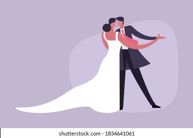 Illustration of a wedded couple dancing together