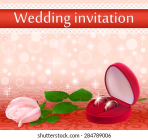 illustration wedding background with a white rose and rings