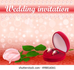 illustration wedding background with a white rose and rings