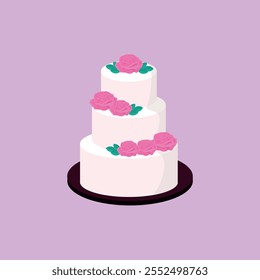 ilustração de um bolo de casamento com rosas rosa