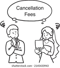 Illustration Of Wedding Cancellation Fee Problems, Line Art.