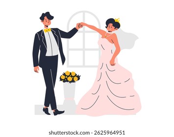 Ilustração de um Desenho Animado de Personagem de Casamento