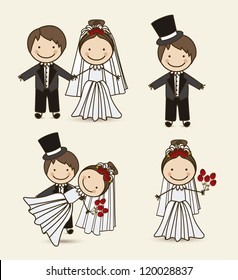 Illustration of wedding couple with wedding dress, vector illustration