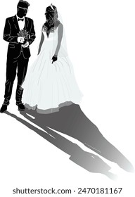 illustration with wedding couple isolated on white background