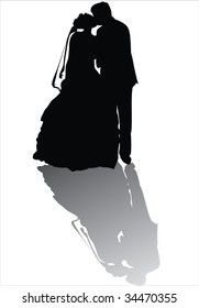 illustration with wedding couple silhouette isolated on white background
