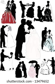 illustration with wedding couple silhouettes isolated on white background