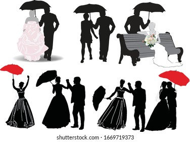 illustration with wedding couples isolated on white background