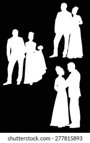 illustration with wedding couples isolated on black background