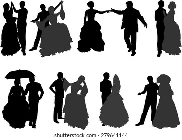 illustration with wedding couples isolated on white background
