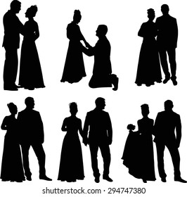 illustration with wedding couples isolated on white background