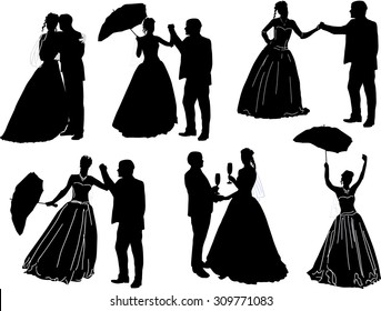 illustration with wedding couples isolated on white background