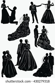 illustration with wedding couples isolated on white background