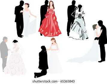 illustration with wedding couples isolated on white background